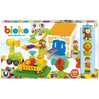 BLOKO – Coffret de 100 avec 3 Figurines 3D Jungle – Dès 12 Mois – Fabriqué en Europe – Jouet de Construction 1er âge – 503626