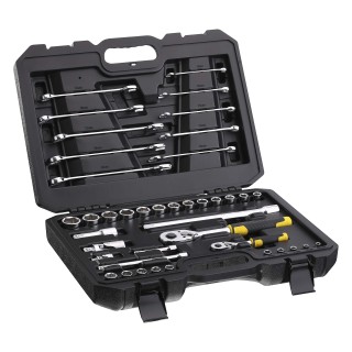 Stanley STMT82832-1 Coffret De Douilles ¼’’ + ½’’ + Clés Mixtes + Cliquet 72 Dents 1/4" Et Cliquet 72 Dents 1/2" - Coffret Compa