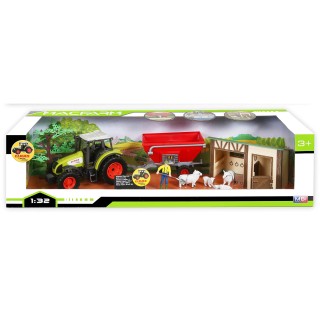 STARLUX – Coffret Tracteur Claas 446 avec Animaux et Accessoires – 802107 (Remorque à Grains et bergerie)