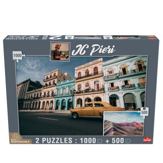 Goliath - Puzzle Adulte - Collection JC Pieri - 2 Puzzles : La Havane (Cuba - 1000 pièces) et Rainbow Mountain (Pérou - 500 pièc