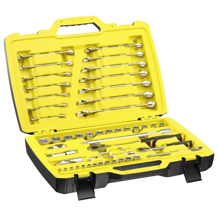 Stanley Fmmt82827-1 Coffret de Douilles ¼’’ + ½’’ + Clés Mixtes + Cliquet 120 Dents 1/2" + Cliquet 120 Dents 1/4" - Gamme Fatmax
