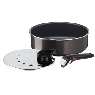 Tefal Ingenio Lot de 3 pièces, Sauteuse 24 cm, Couvercle anti-projection 20/26 cm, Poignée amovible, Non induction, Revêtement a