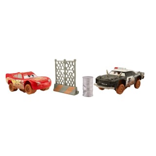 Disney Pixar Cars Voitures Crazy 8 Crasher Rétro friction, 2 véhicules fous cabossés, Flash McQueen & APB, jouet pour enfant, DY