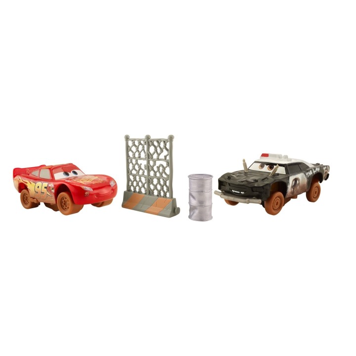 Disney Pixar Cars Voitures Crazy 8 Crasher Rétro friction, 2 véhicules fous cabossés, Flash McQueen & APB, jouet pour enfant, DY
