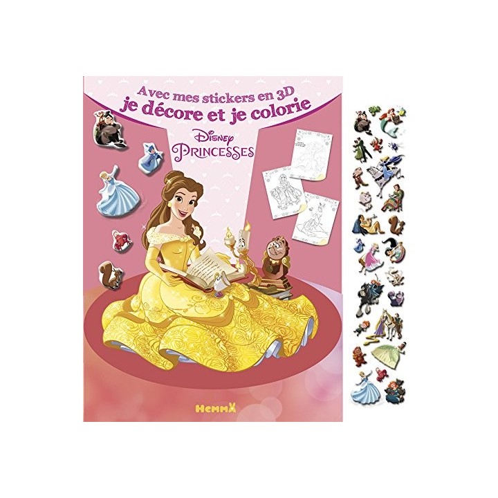 DISNEY PRINCESSES - Avec mes stickers en 3D, je décore et je colorie