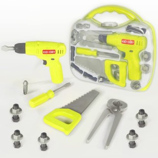 KID-OBY - Valise Outils 16pcs Complète - Scie, Perceuse Electrique, Tournevis... - Jouet Bricolage Enfant Réaliste - Jeu Imitati