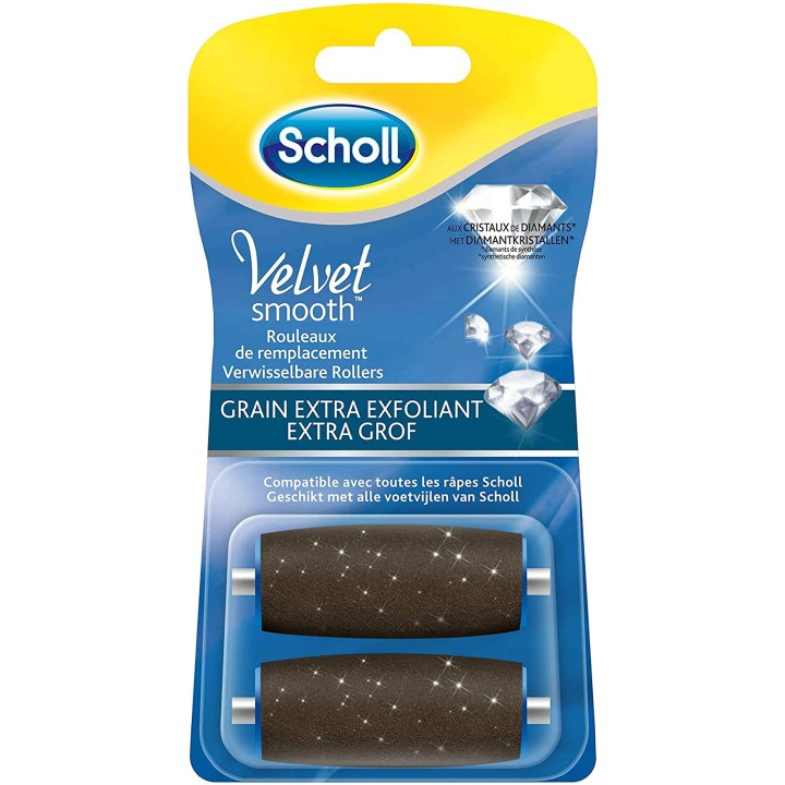 Scholl Rouleaux de Remplacement Velvet Smooth - Grain Extra Exfoliant aux Cristaux de Diamant - Recharge pour Râpe Pieds - A Cha