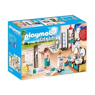 Playmobil 9268 Salle de Bain avec Douche à l'italienne - City Life - avec Deux Personnages, Une Douche, Un WC et Deux lavabos et