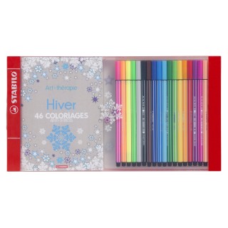 Stabilo Pen 68 Coffret de 18 Feutres à dessin coloriage avec Carnet de 46 coloriages anti-stress Couleurs Assorties