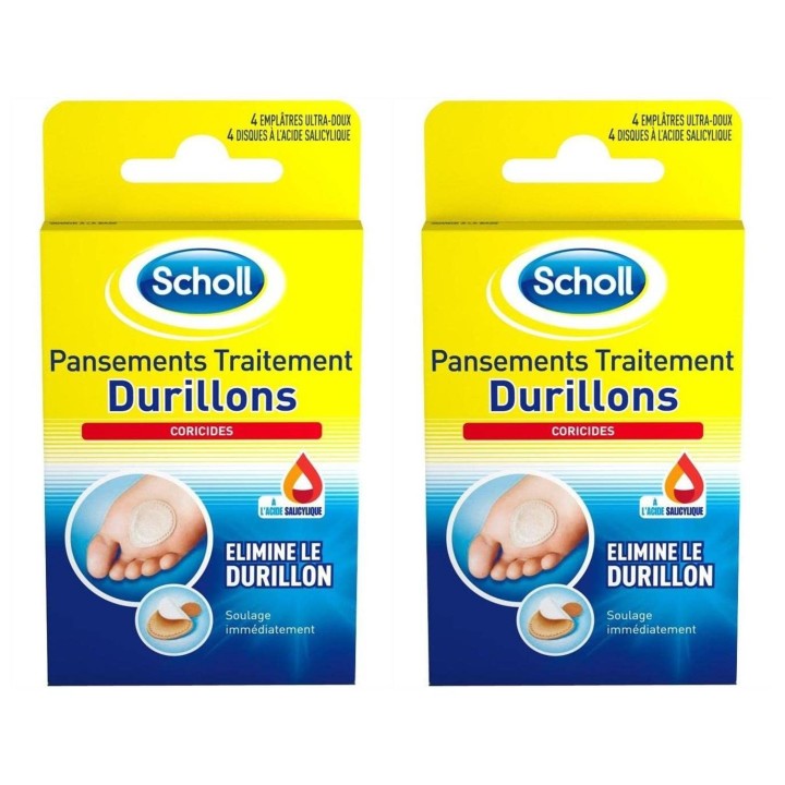 Scholl Pansements Pieds Traitement Durillons à l'Acide Salicylique 2 paquets de 4 pansements