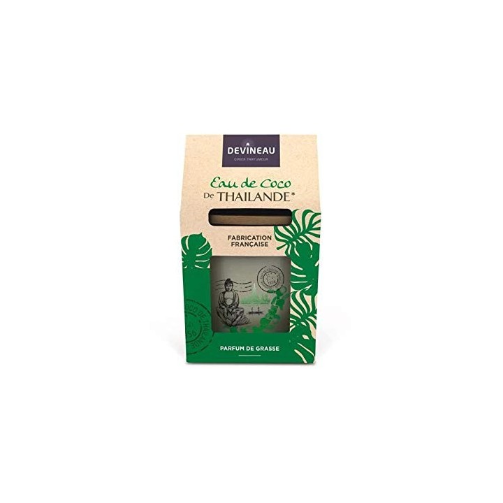 DEVINEAU Coffre bougie parfumée 2 meches - Contenant ovale - Eau de coco de Thailande