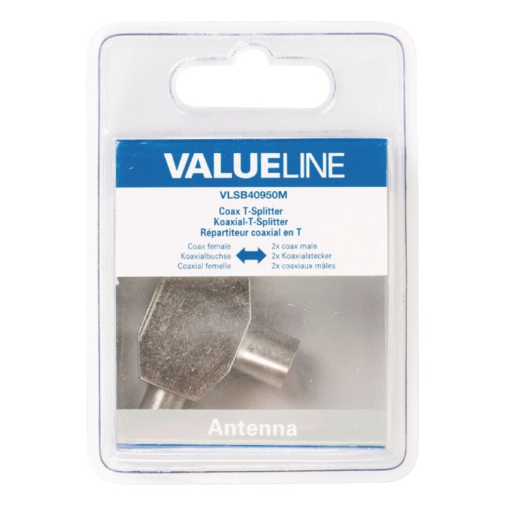 Valueline Répartiteur coaxial en métal femelle vers 2 mâles en T