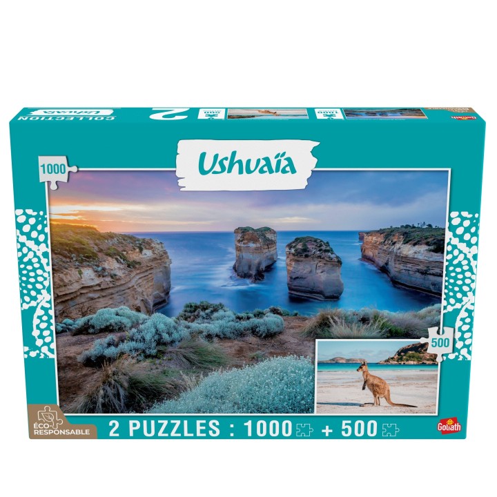 Goliath - Puzzle Adulte - Collection Ushuaïa - 2 Puzzles : Island Archway (Australie - 1000 pièces) et Kangourou (Australie - 50