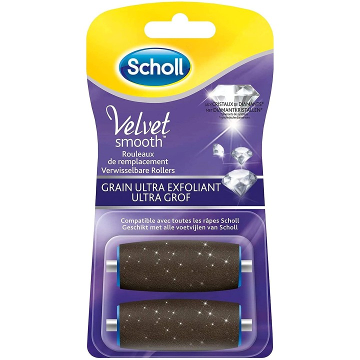 Scholl Rouleaux de Remplacement Grain Ultra Exfoliant pour Râpe Electrique Pieds x2 , en Velours