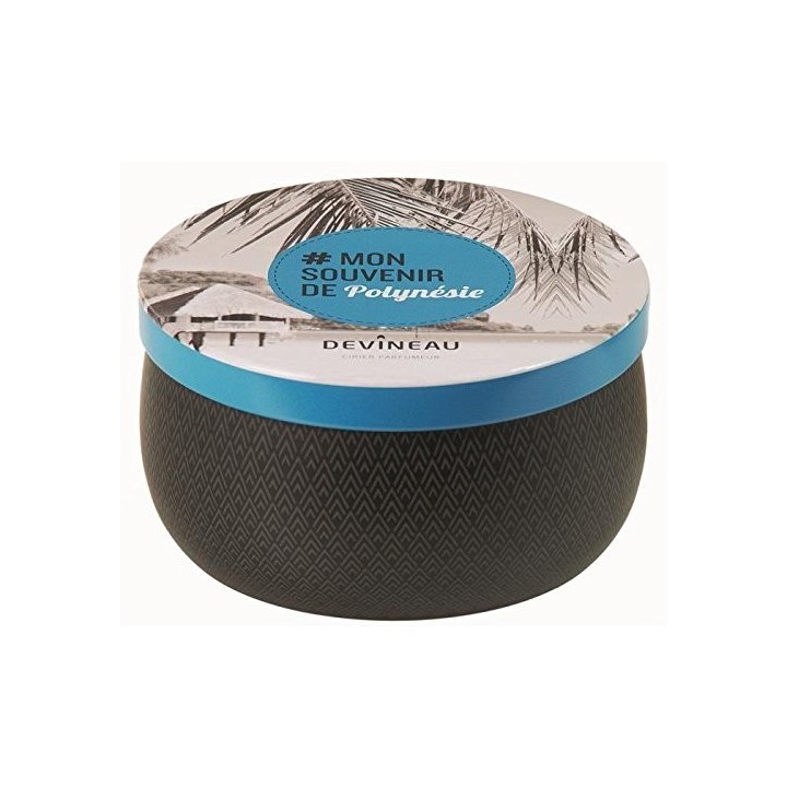 DEVINEAU 1302533 Bougie Parfumée Boîte Monoï Mon Souvenir de Polynésie Paraffine Turquoise 9 x 9 x 5 cm