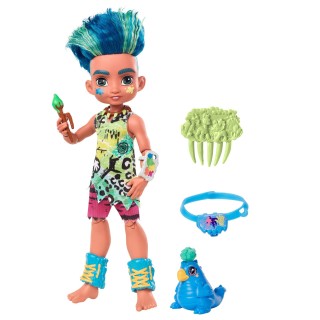 Cave Club poupée préhistorique articulée Slate aux Cheveux Bleus avec Figurine Taggy et Accessoires, Jouet pour Enfant, GNL87